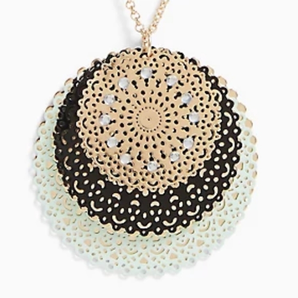 NWT GOLD-TONE & MINT BLUE FILIGREE DISC NECKLACE - Picture 2 of 3
